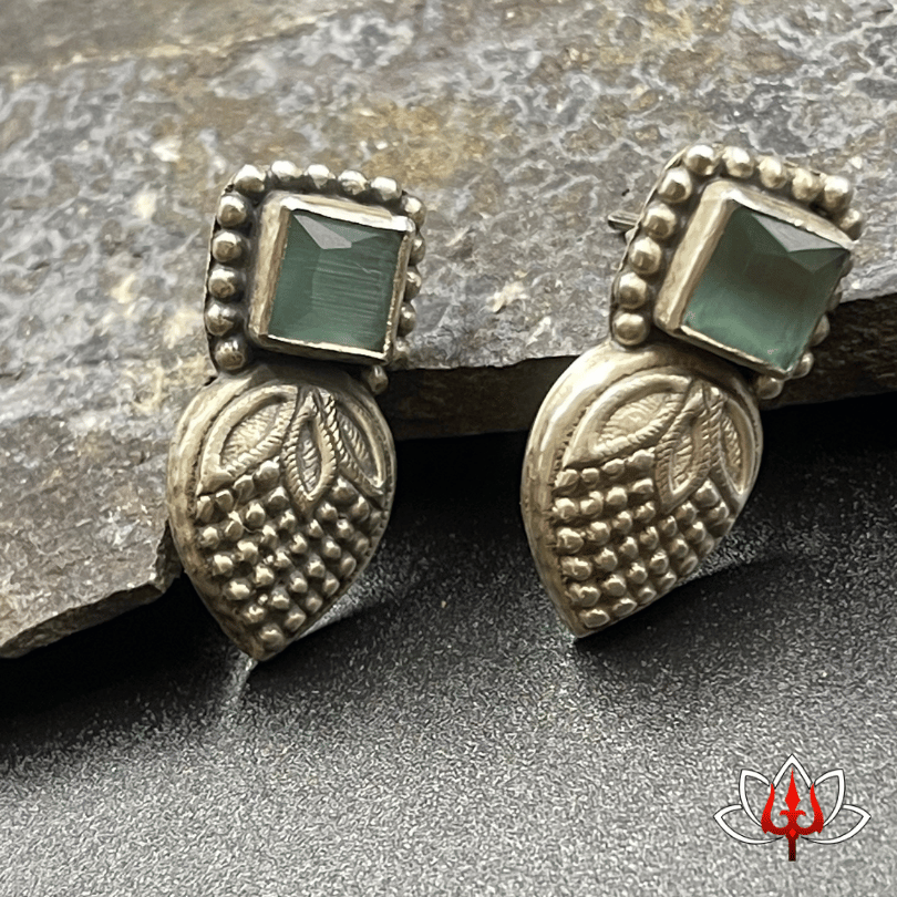 Vintage Silver Earrings with Green Gemstone