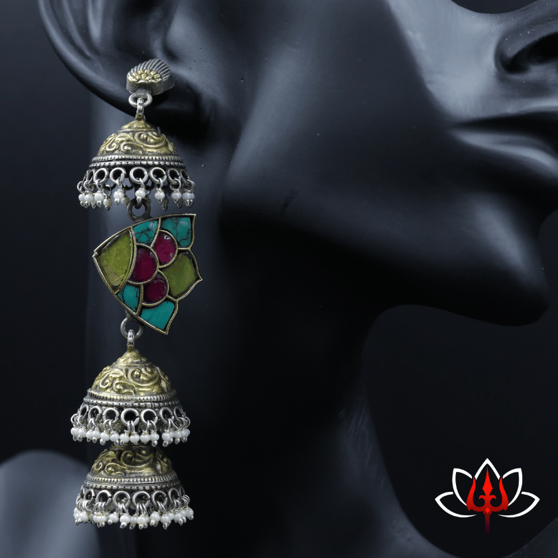 Grand Triple-Layered Jhumka Earrings