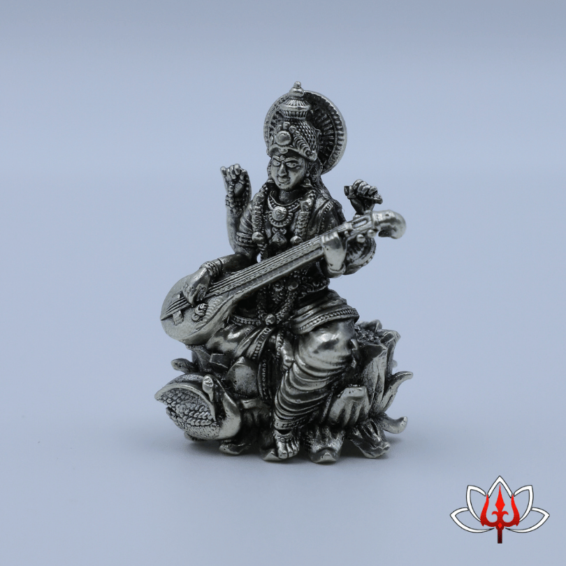 Pure Silver Goddess Saraswati Idol – The Divine Symbol of Wisdom & Arts