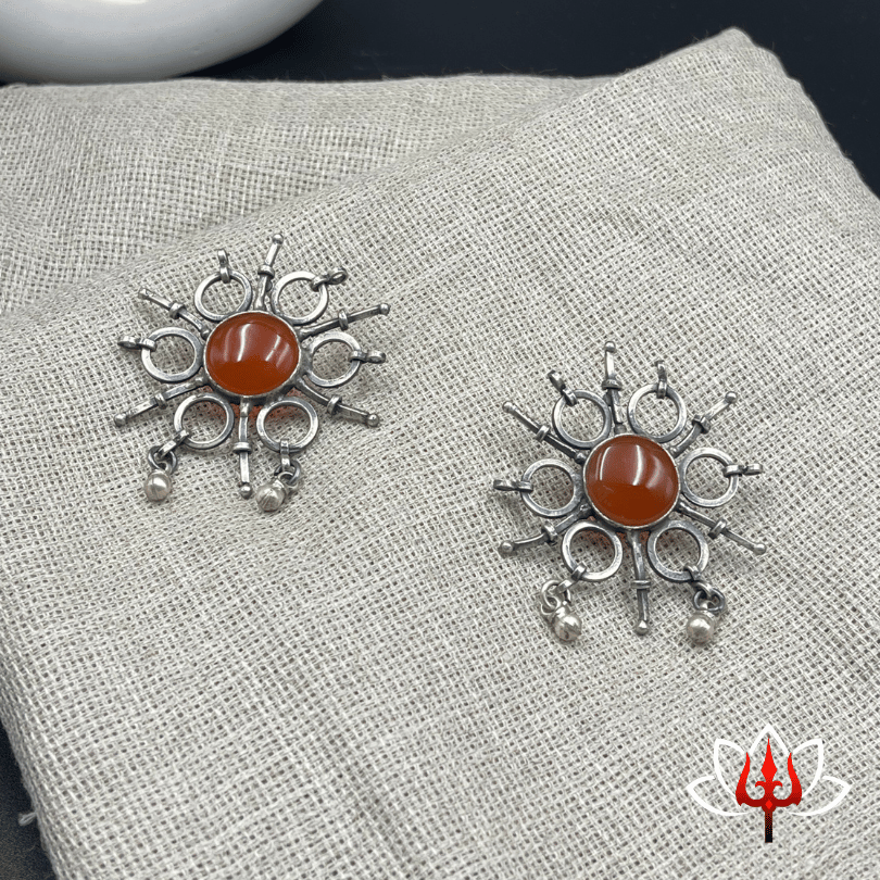 Sunburst Oxidized Silver Stud Earrings