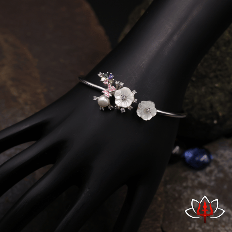 floral silver kada