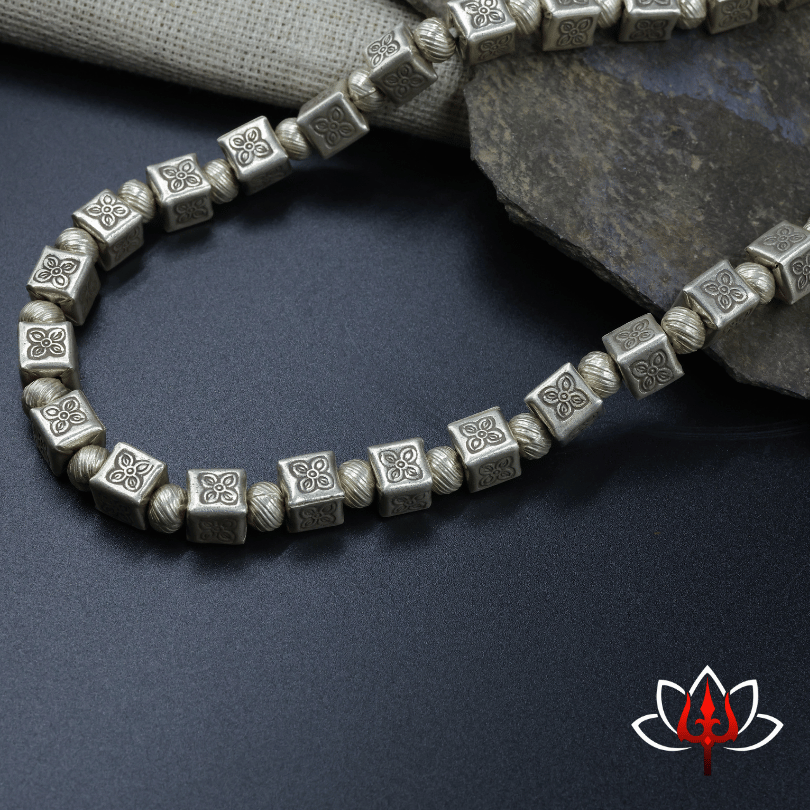 Handcrafted Oxidized Silver Cube Bead Necklace & Earrings Set – Trishul Silvers