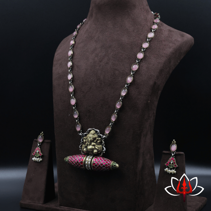 Divine Lord Ganesh Silver Necklace Set