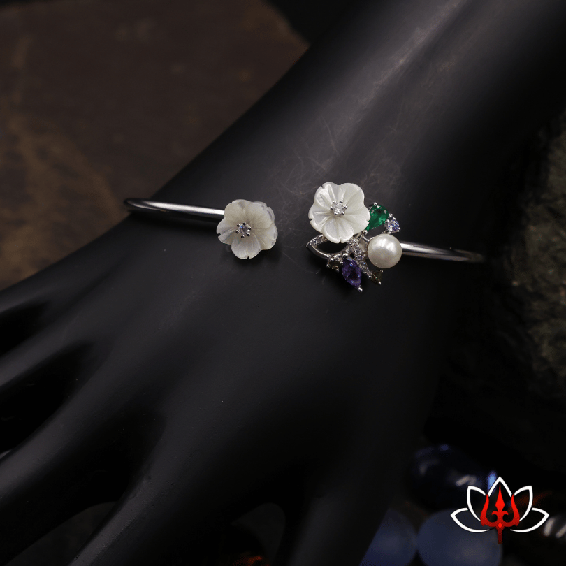 floral silver kada