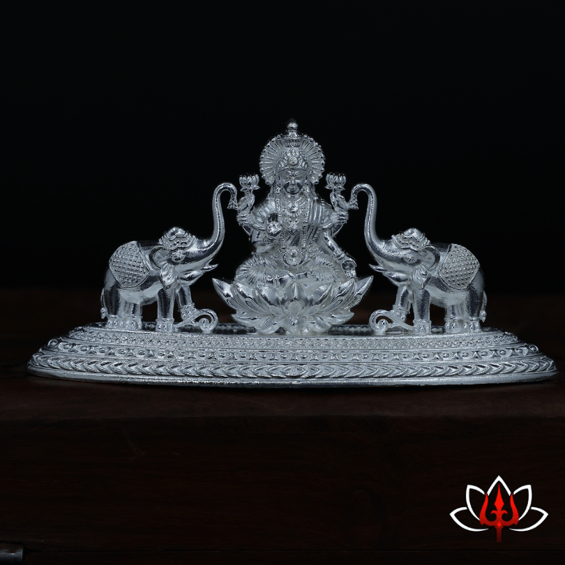 Pure Silver Goddess Lakshmi Idol with Elephants – Gajalakshmi Blessings