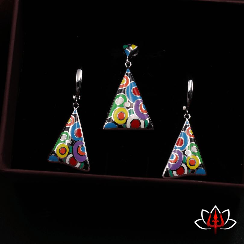 Vibrant Enamel-Painted Silver pendant Set – Quirky & Stylish