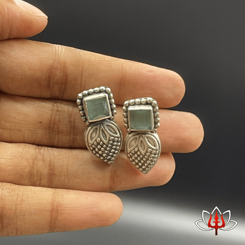 Vintage Silver Earrings with Green Gemstone