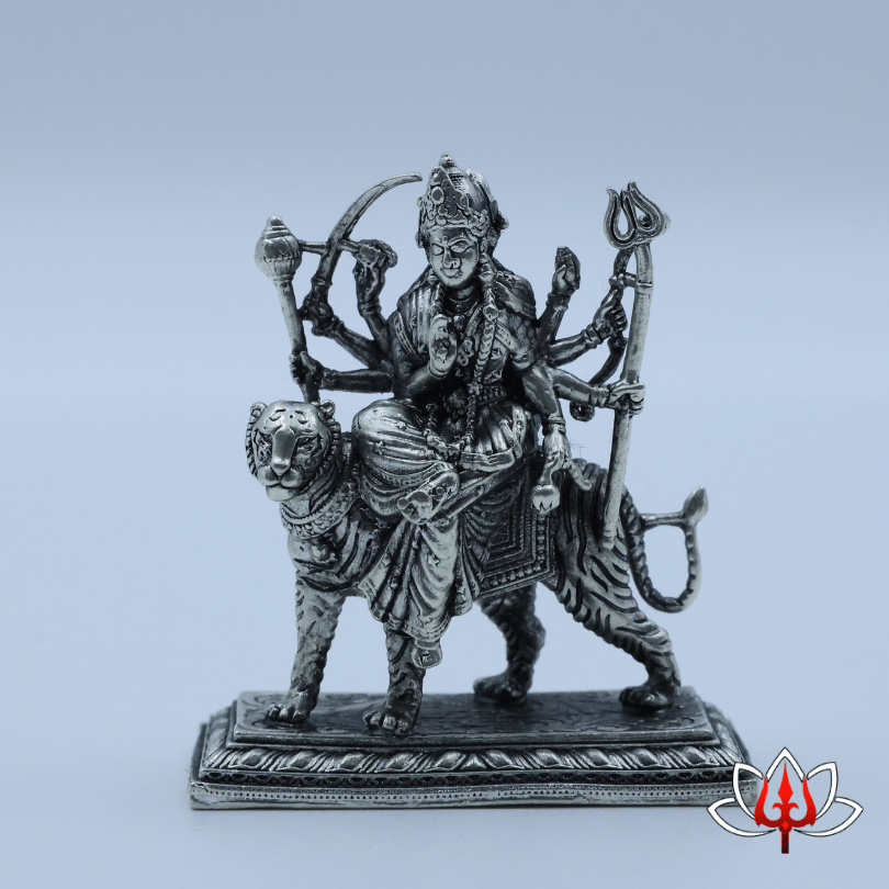 Pure Silver Goddess Durga Idol – The Embodiment of Strength & Protection