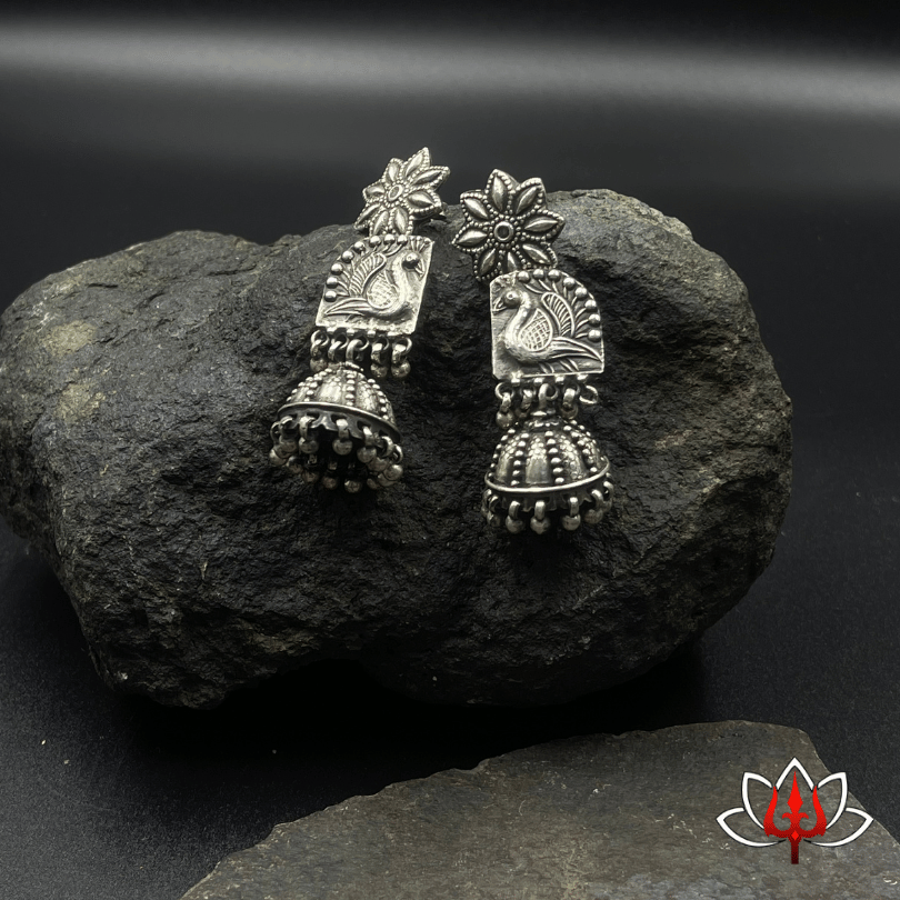 Peacock Jhumka Silver Earrings