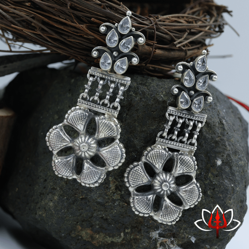 Regal Antique Silver Statement Earrings