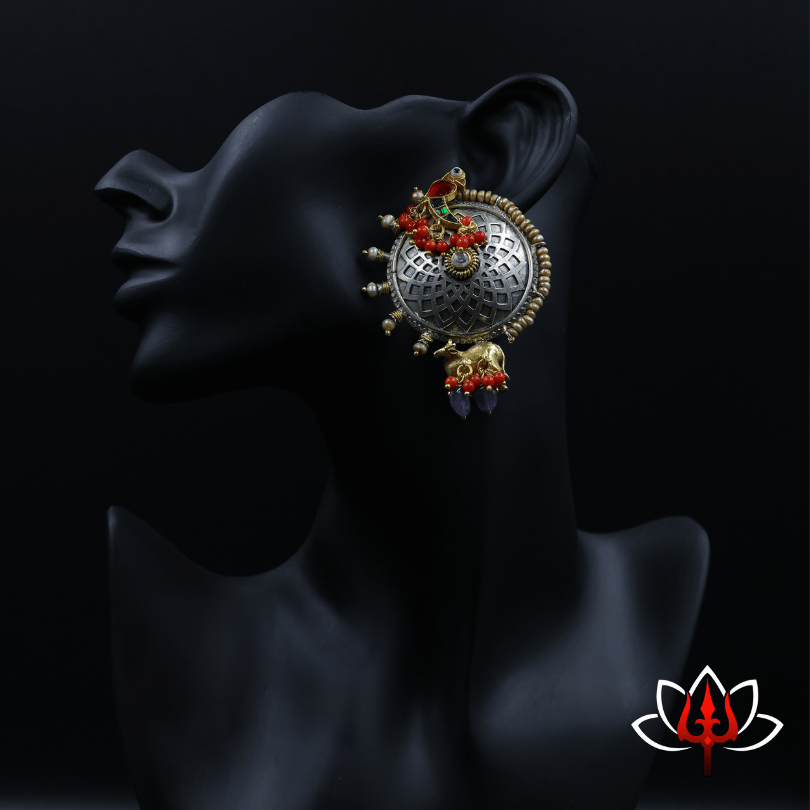 Exquisite Silver Earrings with Parrot & Cow Motif