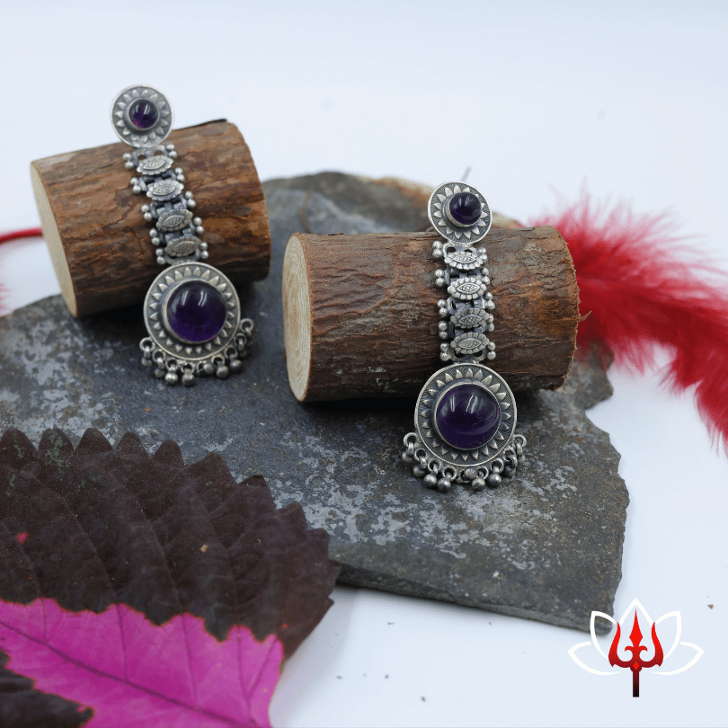 Regal Amethyst Antique Silver Earrings