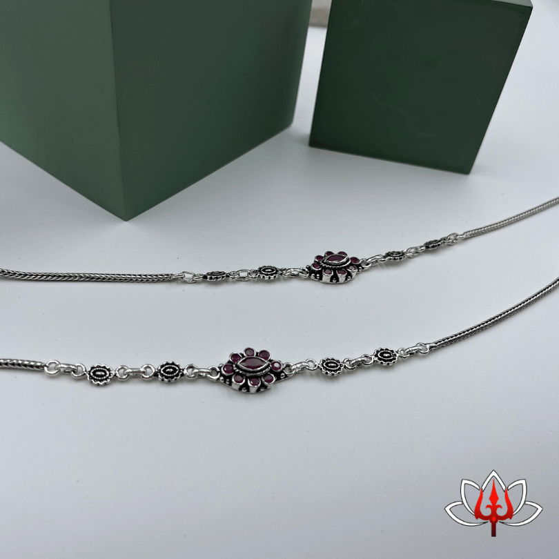 Exquisite Sterling Silver Anklets with Maroon Stone Accents
