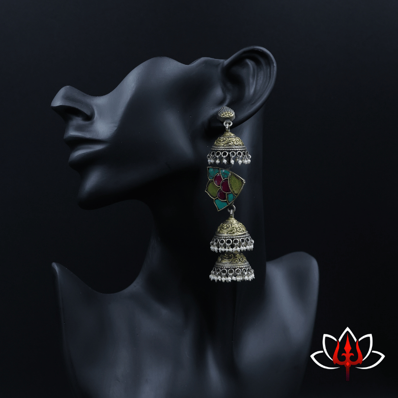 Grand Triple-Layered Jhumka Earrings