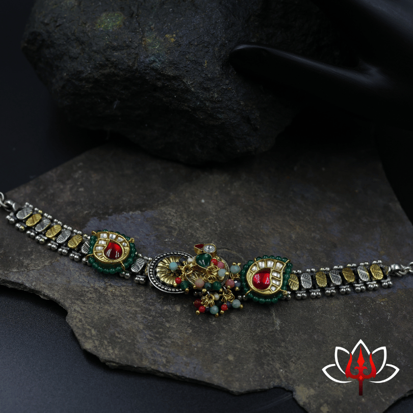 Royal Antique fusion Silver bracelet with Vibrant Gemstones