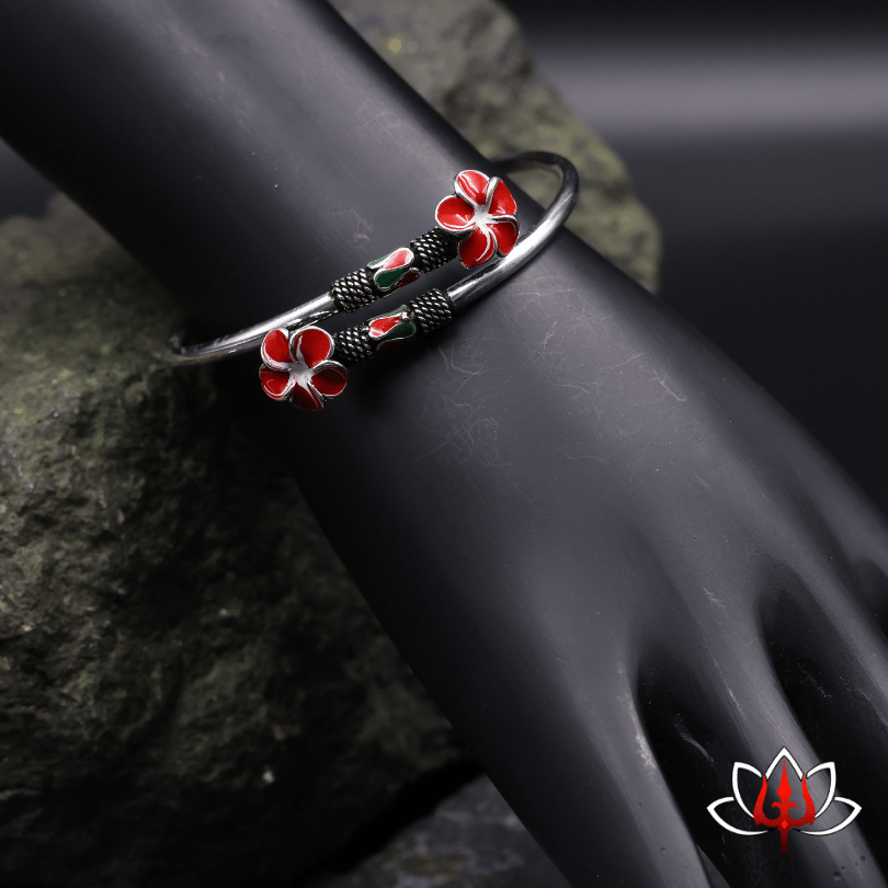 floral silver kada