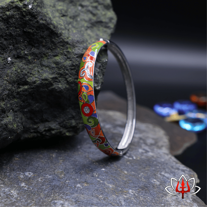 silver enamel painted bracelet/kada
