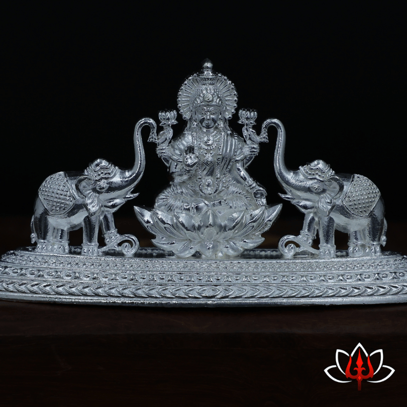 Pure Silver Goddess Lakshmi Idol with Elephants – Gajalakshmi Blessings