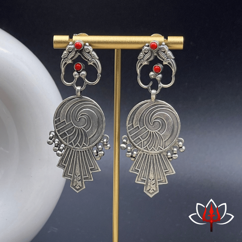 Vintage Oxidized Silver Earrings with Intricate Design