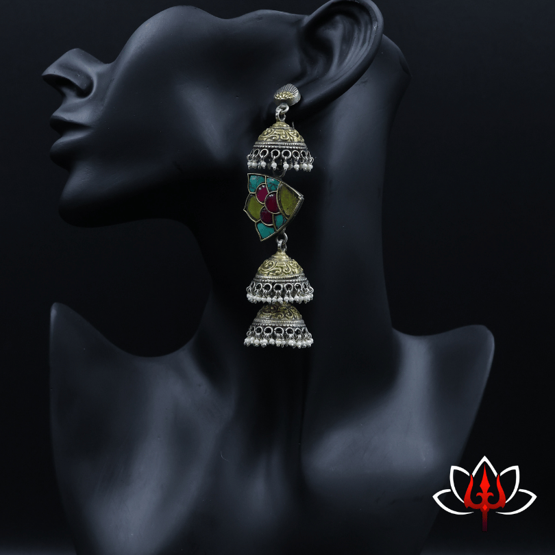 Grand Triple-Layered Jhumka Earrings
