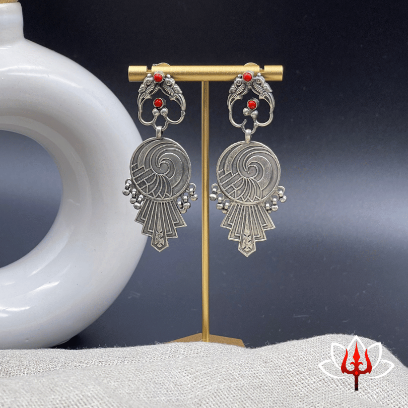 Vintage Oxidized Silver Earrings with Intricate Design