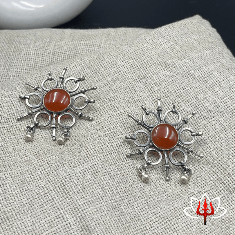 Sunburst Oxidized Silver Stud Earrings