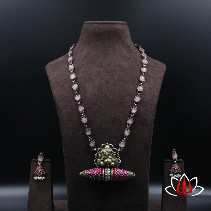 Divine Lord Ganesh Silver Necklace Set