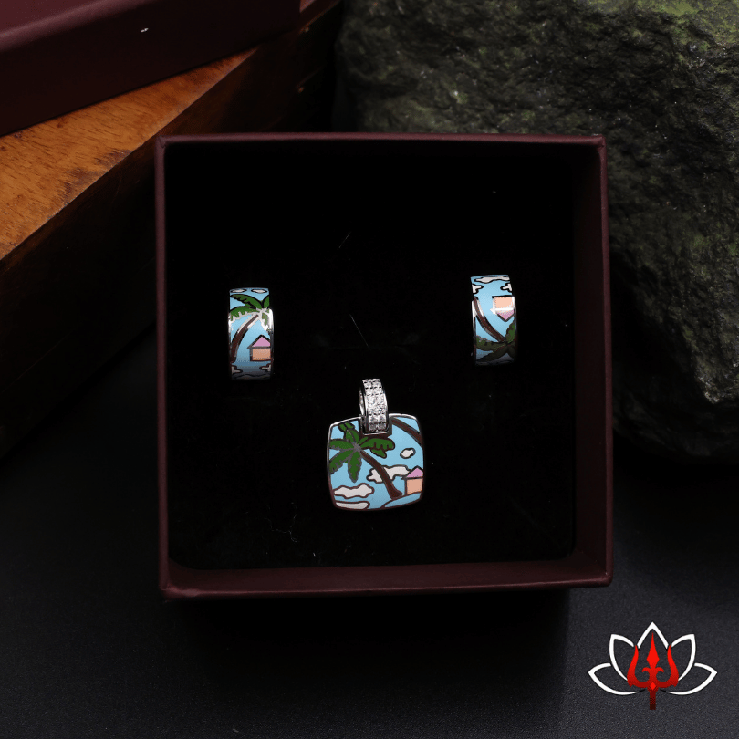 Vibrant Enamel-Painted Silver pendant Set – Quirky & Stylish