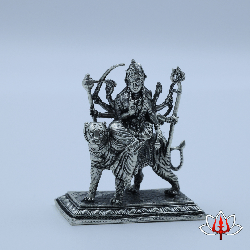 Pure Silver Goddess Durga Idol – The Embodiment of Strength & Protection