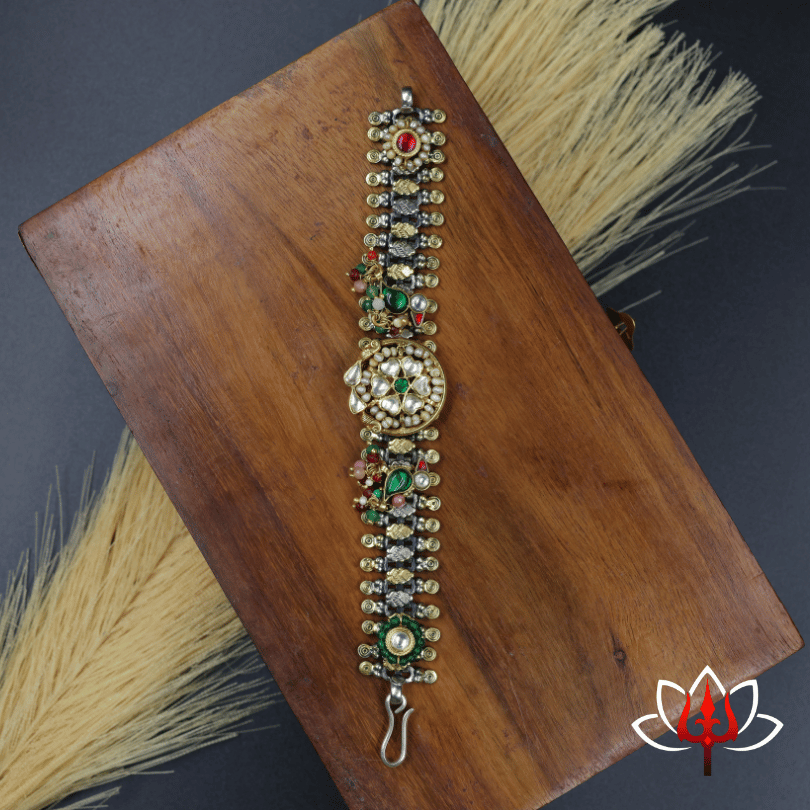 Royal Antique fusion Silver bracelet with Vibrant Gemstones