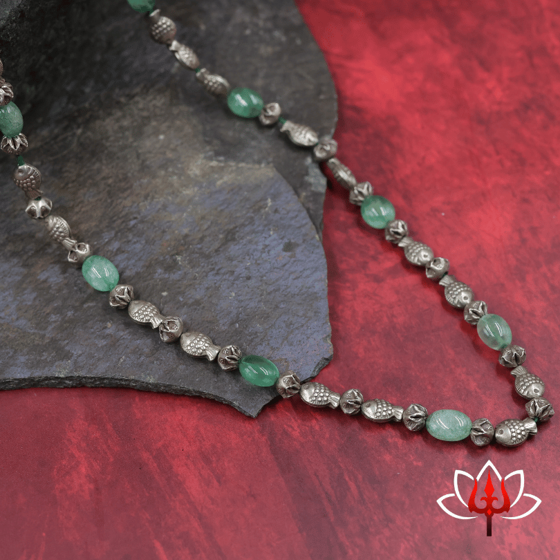 Elegant Silver fish beads & Green Beaded Necklace
