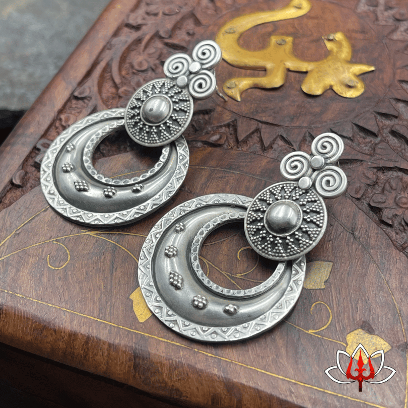 Antique Crescent Hoop Silver Earrings