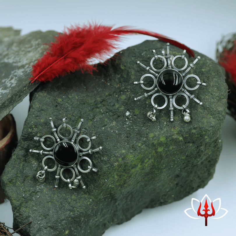 Bold Antique Silver & Black Stone Earrings