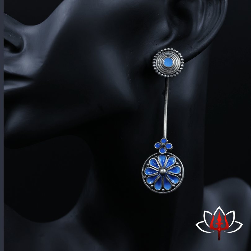 Elegant Blue Enamel Silver Dangle Earrings
