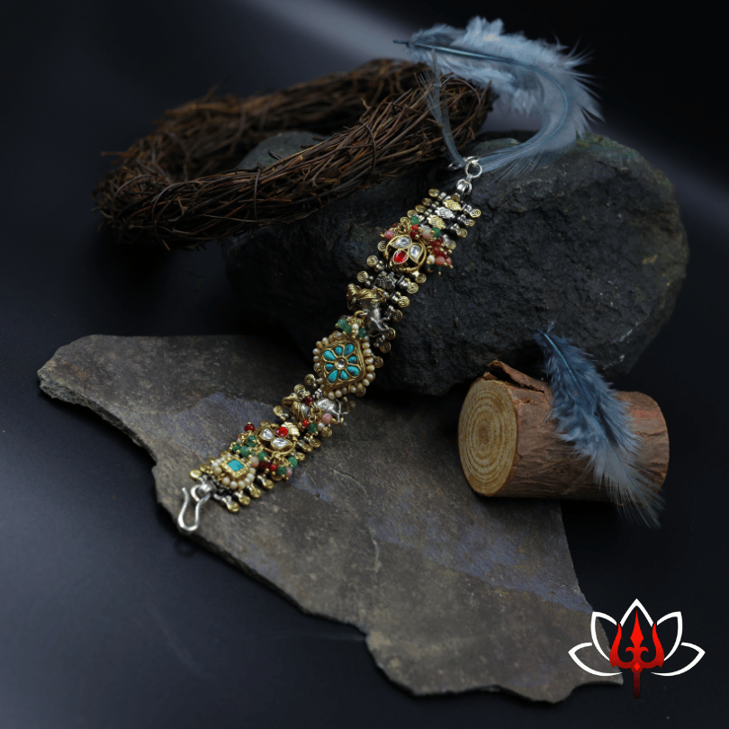 Royal Antique fusion Silver bracelet with Vibrant Gemstones