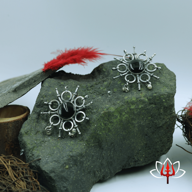 Bold Antique Silver & Black Stone Earrings