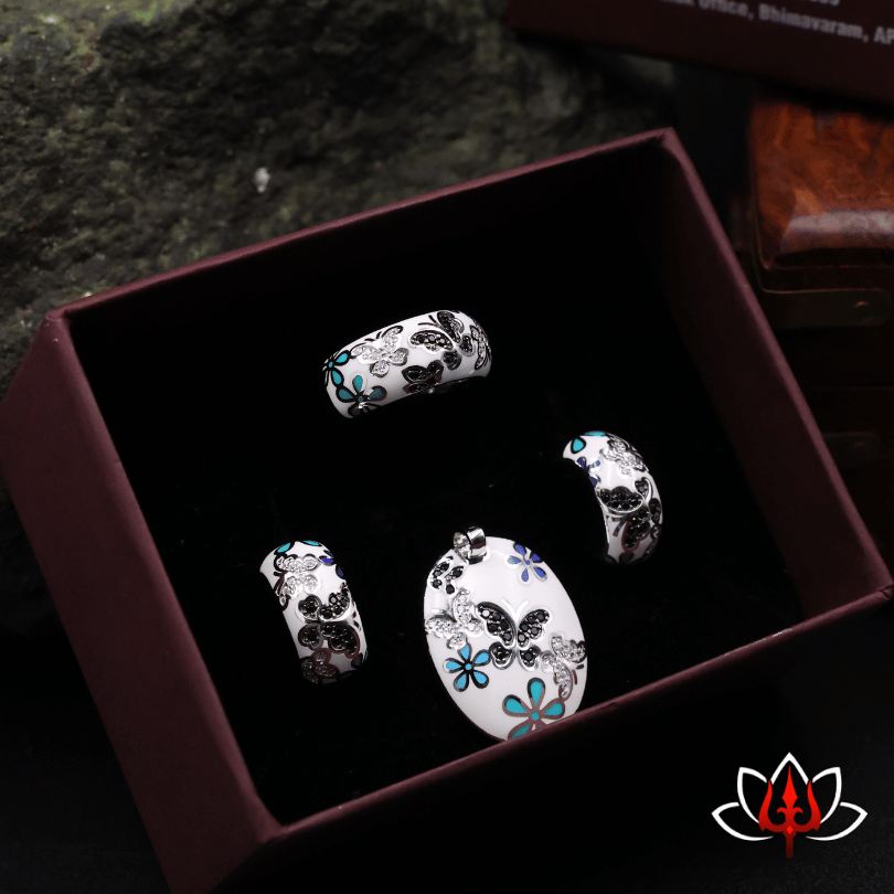 Vibrant Enamel-Painted Silver Jewelry Set – Quirky & Stylish