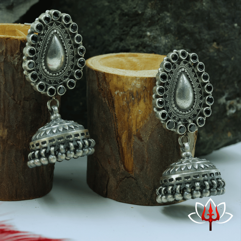 Elegant Antique Silver Jhumka Earrings