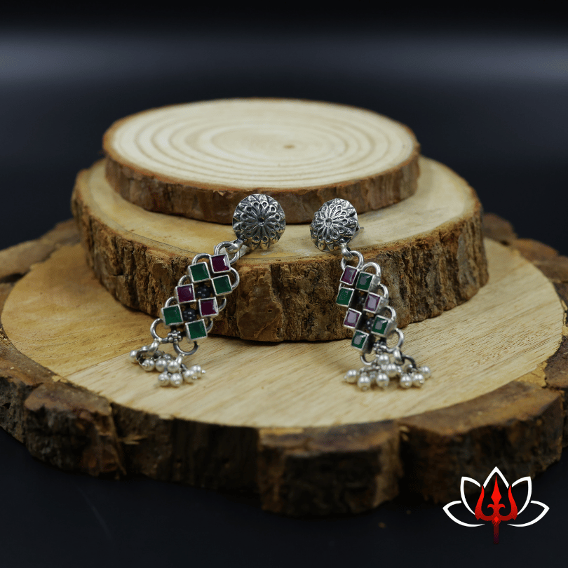 Antique Silver Earrings with Gemstones