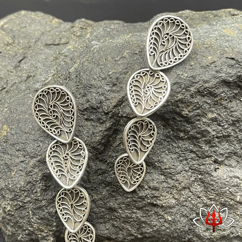 Filigree Leaf Cascade Silver Earrings