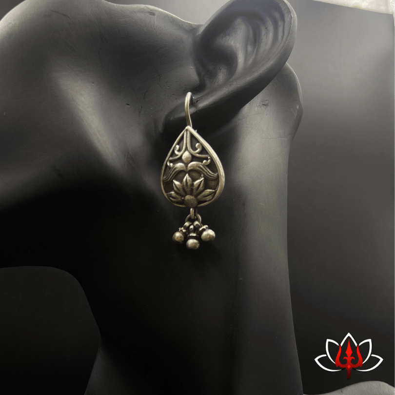 Antique Lotus Motif Silver Earrings