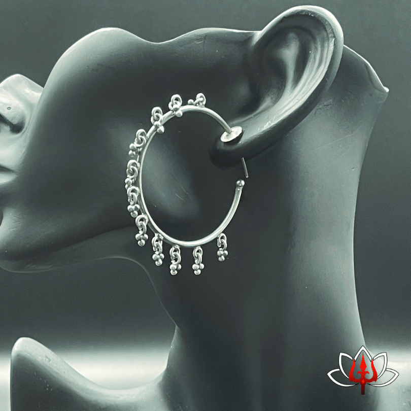 Elegant Silver Hoop Earrings with Dangling Beads