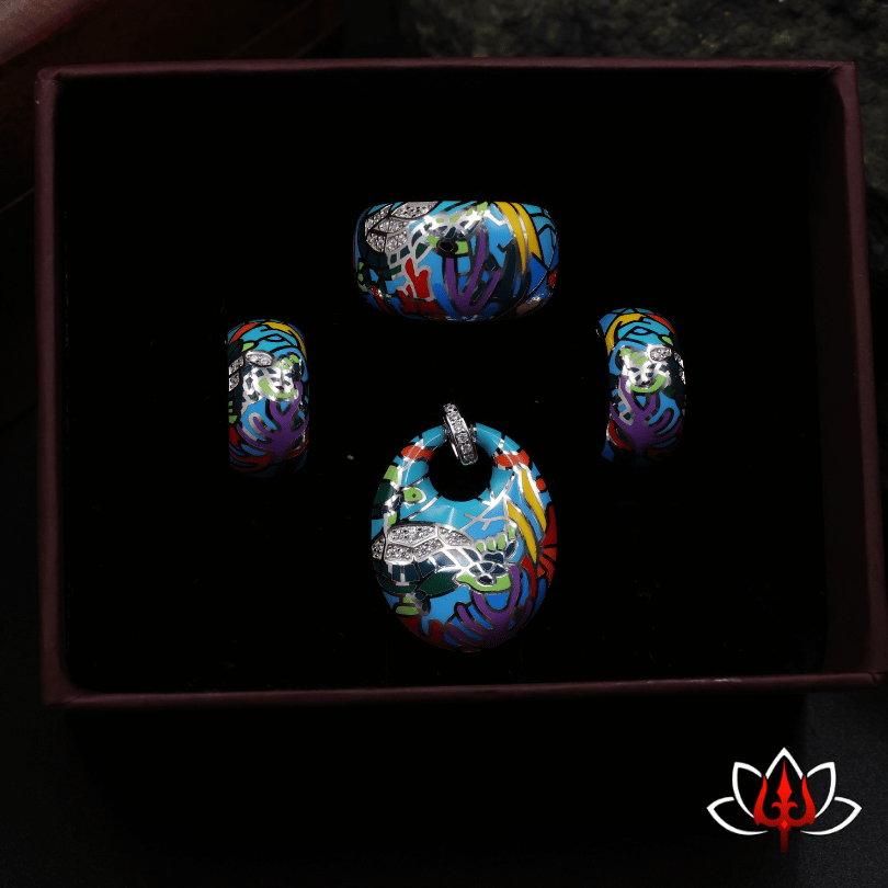 Vibrant Enamel-Painted Silver Jewelry Set – Quirky & Stylish