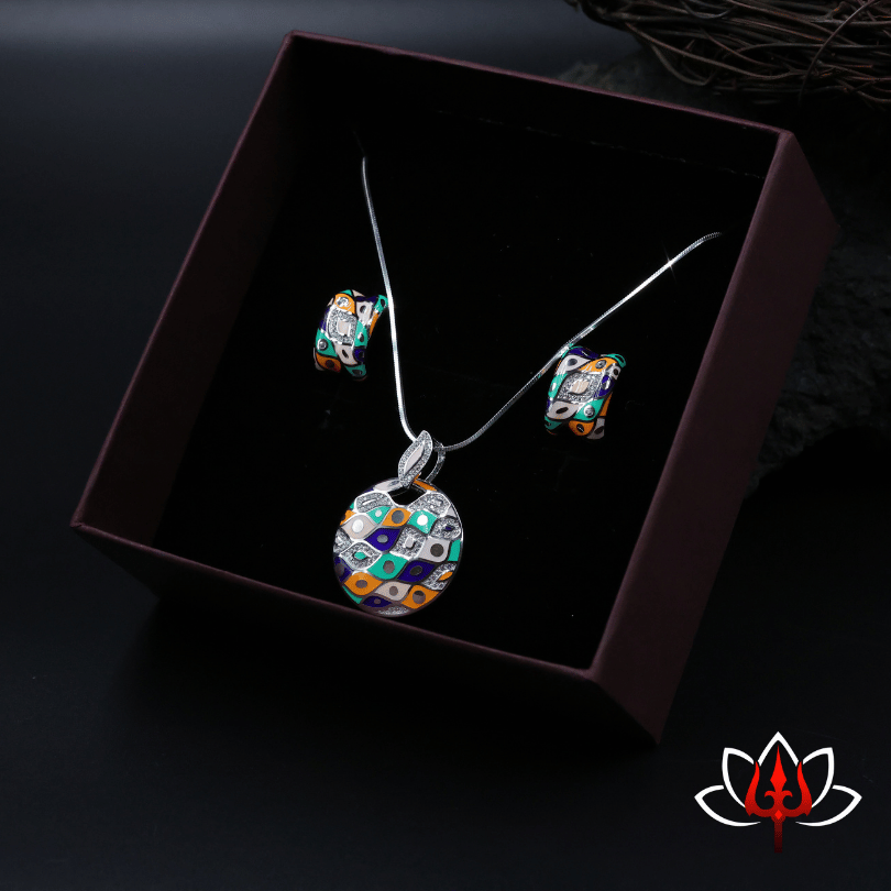 Exquisite Enamel-Painted Pendant Set with Earrings
