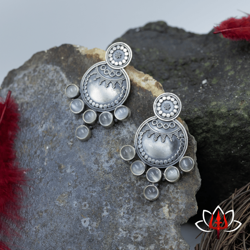 Bold Antique Silver Earrings with white Accents