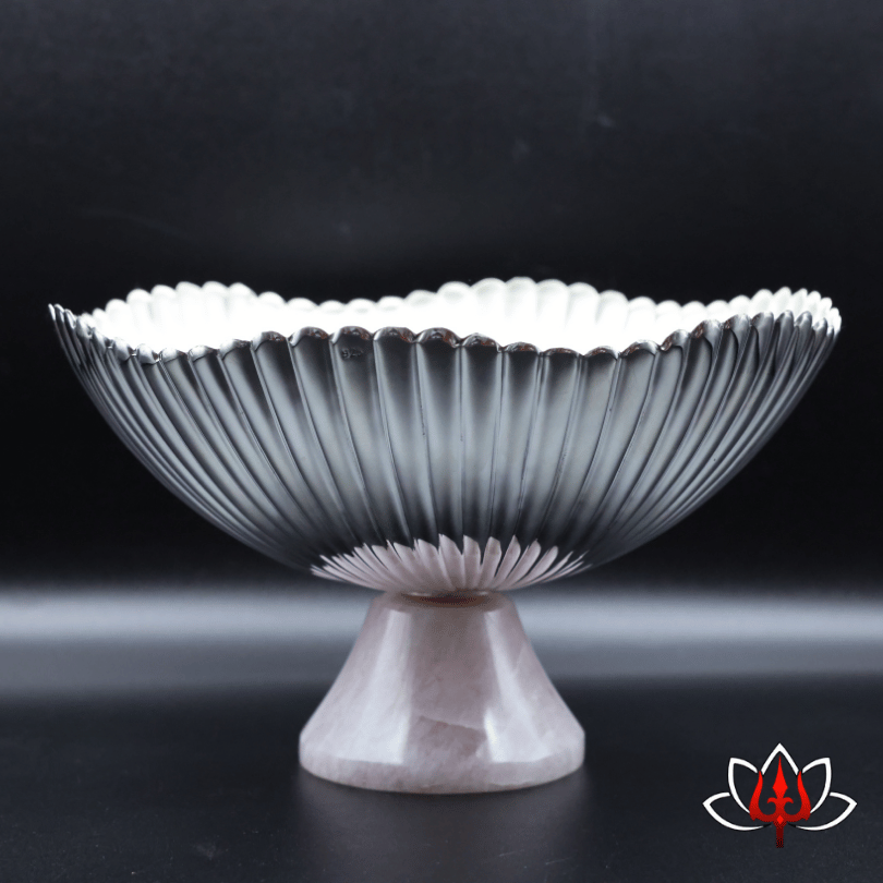 Elegant Silver Flower Bowl with Rose Quartz Base – A Fusion of Luxury & Serenity
