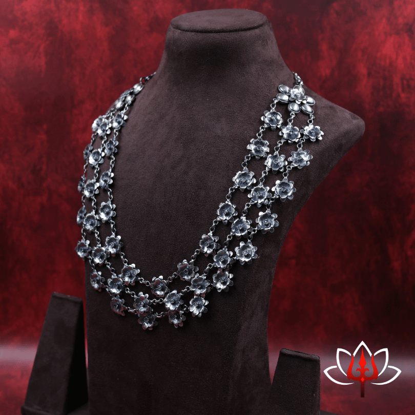 Elegant Floral Cascade Silver Necklace