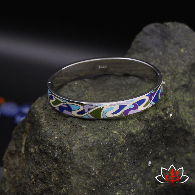 silver enamel painted bracelet/kada