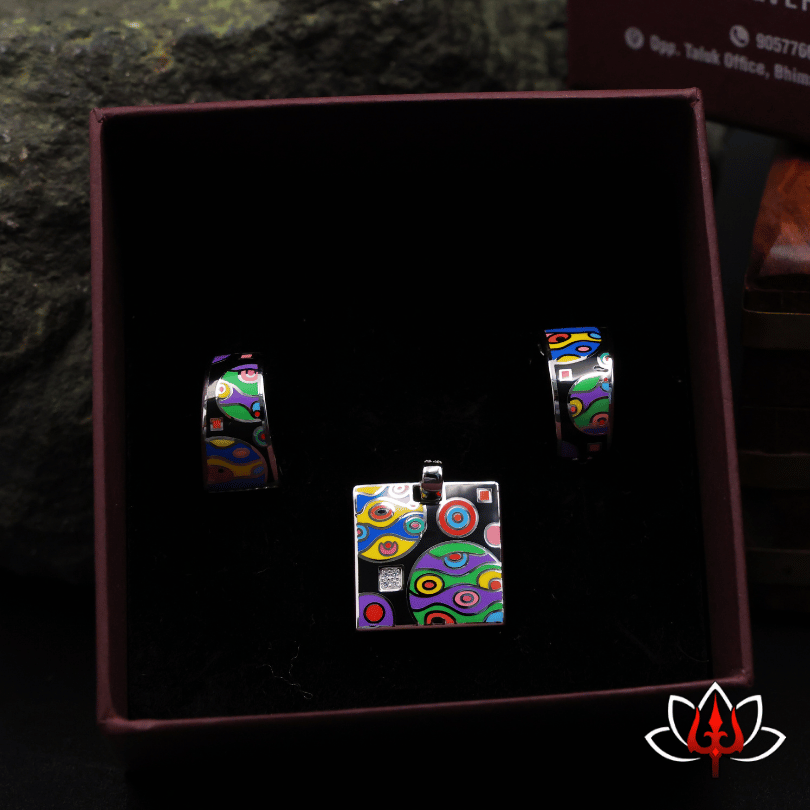 Vibrant Enamel-Painted Silver pendant Set – Quirky & Stylish