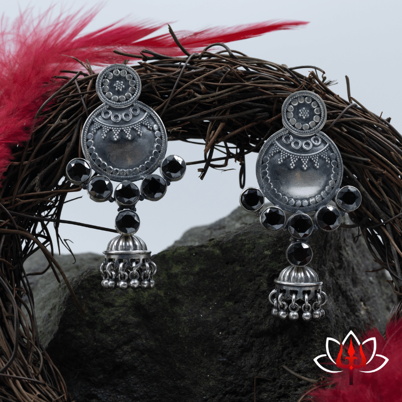 Bold Antique Silver Earrings with Black Accents